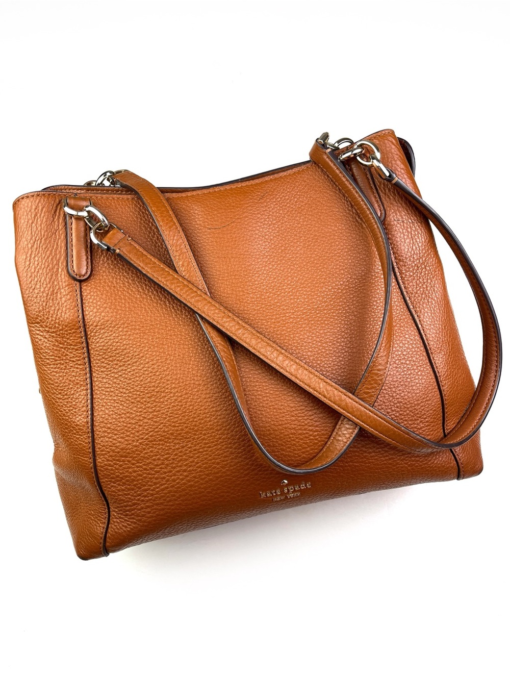Kate Spade Jackson Triple Compartment Brown Pebbled Leather Shoulder Bag